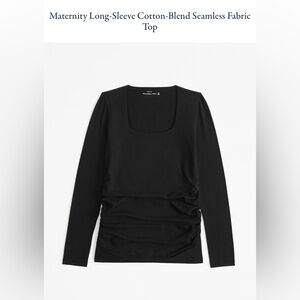 Maternity Long-Sleeve Cotton-Blend Seamless Fabric Top. Color- BLACK